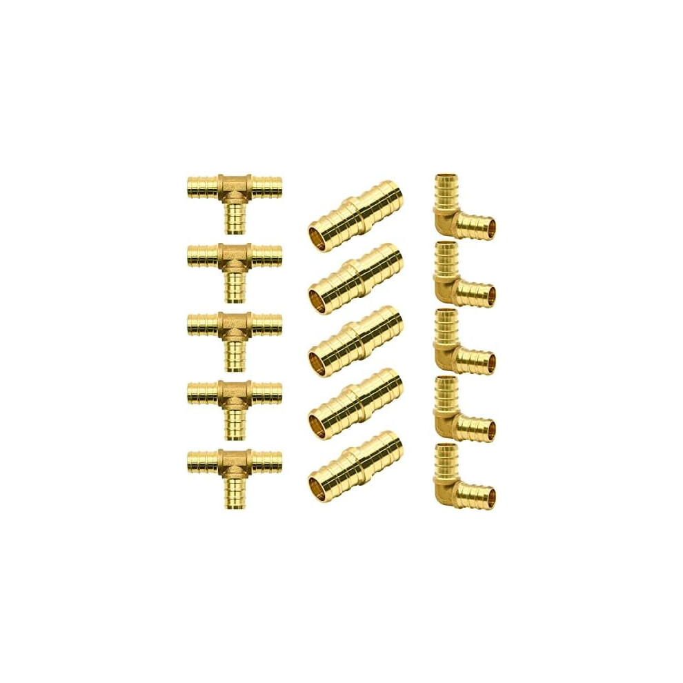 15Pcs 1/2" Pex Fittings, Elbow Tee Straight Couplings Set, Pex Brass Crimp Fitting Combo With Tees, Elbows, Straights 9557311799495