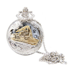 Taschenuhr für Damen und Herren, 3D-Lokomotive, Dampfzug, Kette, Quarzuhren