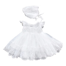 Little Girls Dress Baby Girls Baptism Lace Crochet Tulle Crewneck Ruffled Sleeve Bubble Princess Party Dresses 0-3 Months