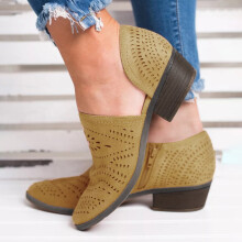 Zapatos casuales individuales para mujer YOUSNH Botines con tacón bajo calado y aberturas, botines con cremallera, sandalias para mujer, color