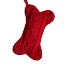 Meia de Natal de tricô em formato de osso para cachorro
