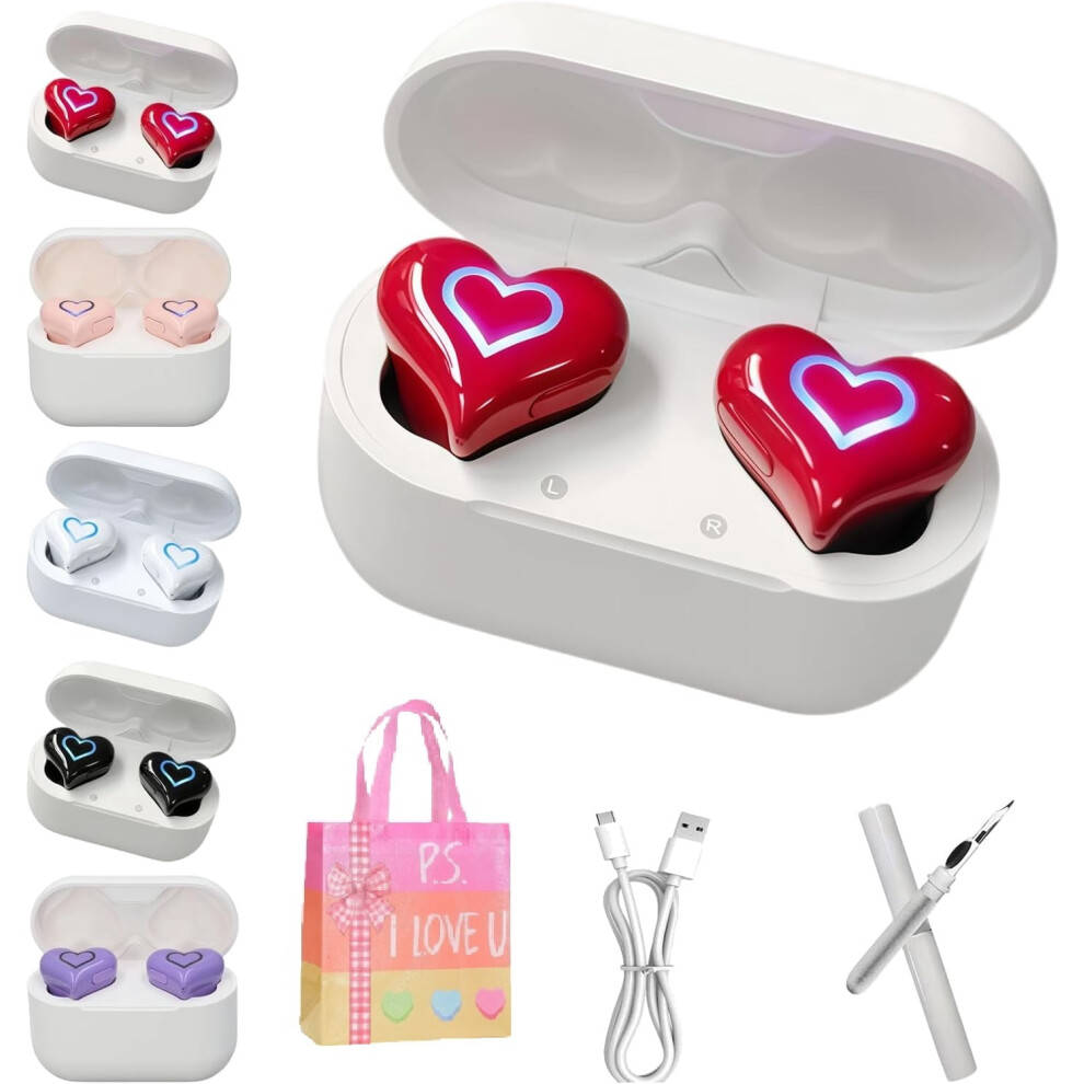 Valentine's Day Heart Shaped Wireless Gaming Earbuds - Noise Cancelling Bluetooth 5.3, LED Touch Control Stereo Sound In-Ear Headphones (Red)Z-image-OPC-PRQXC2S-NEW