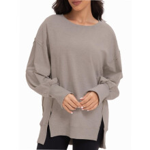 Sweat-shirts oversize pour femmes, col rond, fente latérale, manches longues, hauts décontractés