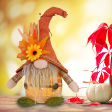 Gnomo de peluche de otoño con girasol y anciano sin rostro (1 unidad)