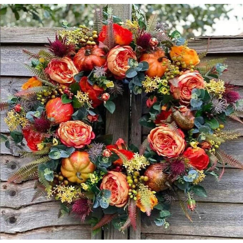 Wreath, Fall Peony and Pumpkin, 24"