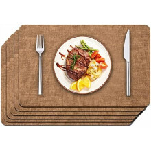 Set van 6 placemats van imitatieleer, 43 x 30 cm, bruin – Waterdicht, afwasbaar, hittebestendig, antislip, geschikt voor binnen en buiten.