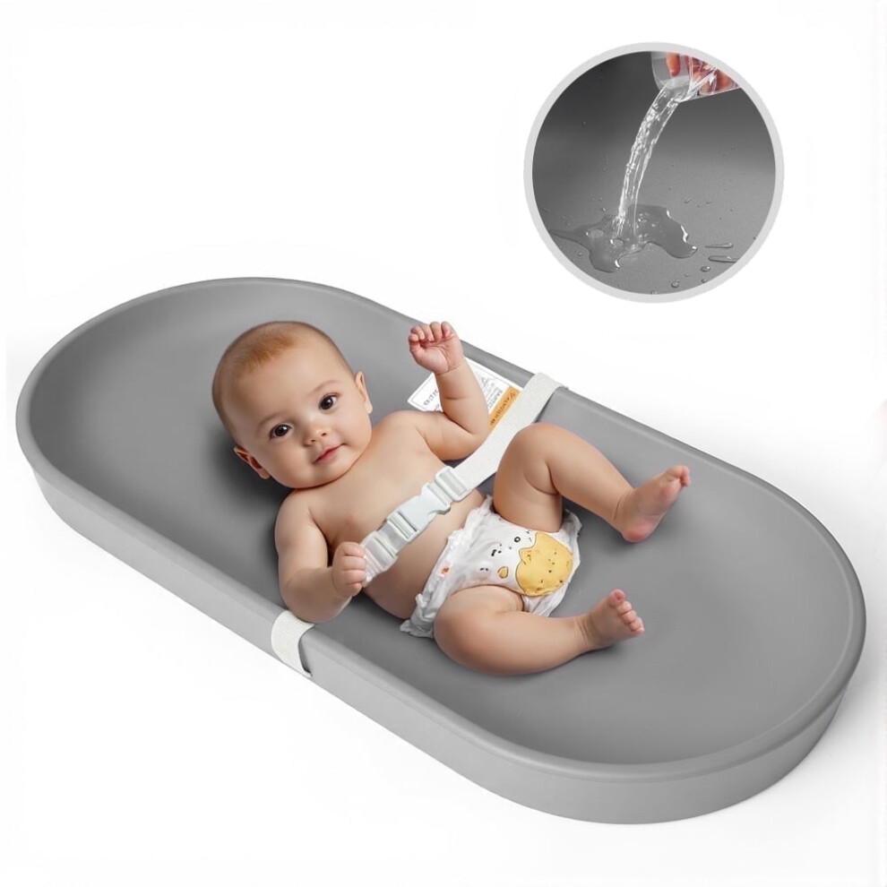 Baby Changing Pad, Lightweight And Portable Changing Station For Diaper Change And Dresser, With Safety Restraint Belt, Waterproof, Dark/Grey