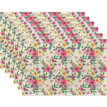 Set van 6 placemats met bloemenmotief, 30 x 45 cm, waterdicht en vlekbestendig, linnen, zomerse landelijke keukendecoratie