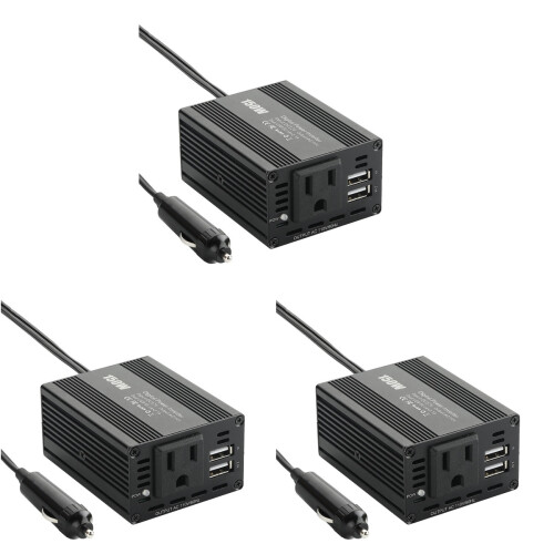 3Pièces Inverseur USB Double 150W Noir Protection Complète 1