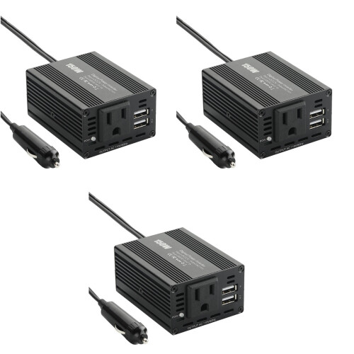 3Pièces Inverseur USB Double 150W Noir Protection Complète 2