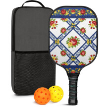 Pickleball Paddles Set with Floral Fiberglass Rackets, 2 Balls & Bag – Compatible with Indoor/Outdoor Play