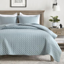 Ensemble de courtepointe léger en chambray bleu pour lit simple (1 courtepointe + 1 taie d'oreiller), microfibre ultra-douce, motif nuages modernes