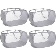 4-Pack Collapsible Laundry Baskets with Pocket, Pop-Up Design, Reinforced Handles – Compatible with Home, Dorm, Travel & Camping – Grey