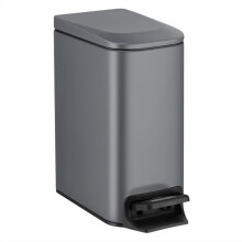Slim Stainless Steel Trash Can 6L Grey Soft-Close Lid Step