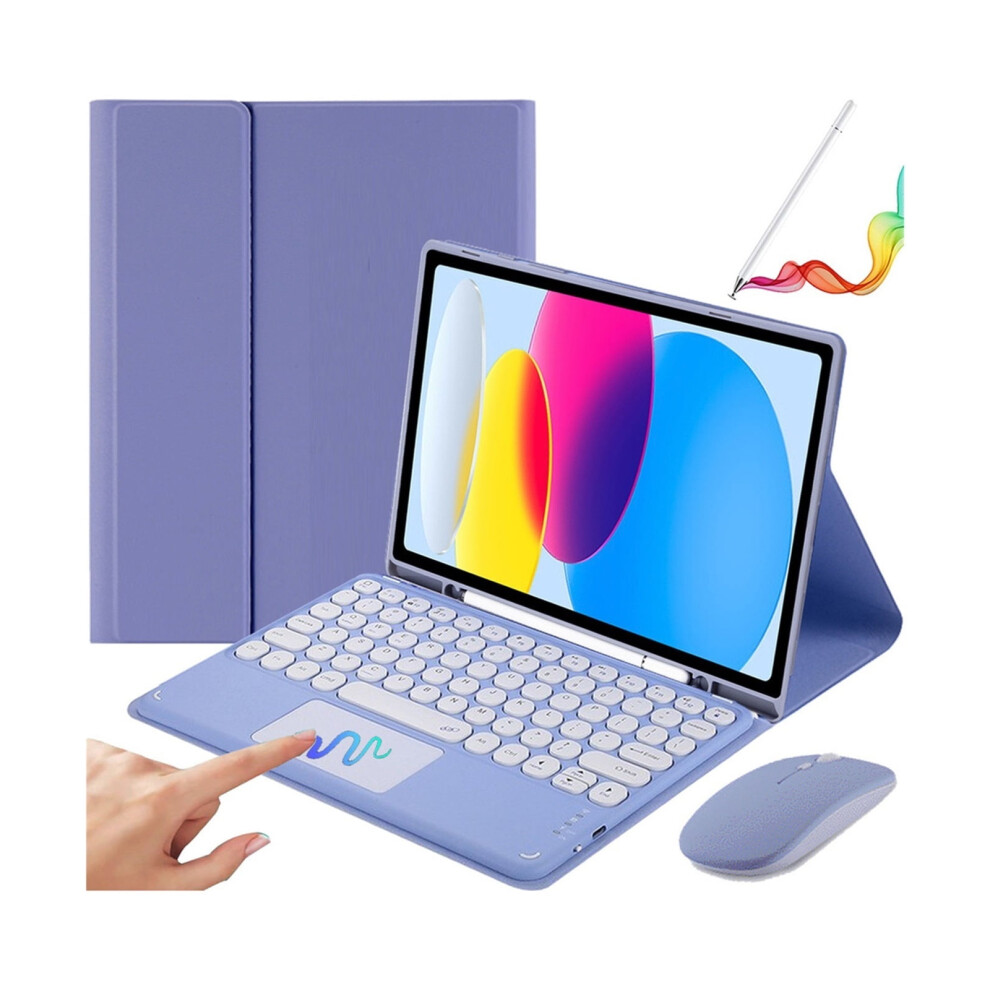 Compatible With Ipad 10Th Gen 10.9In Case With Keyboard, Mouse, And Stylus - Purple 9338982307642