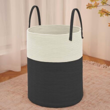 Large 60L Woven Laundry Basket Hamper, Cotton Rope Storage Bin for Clothes/Toys/Blankets, Decorative Tall Hamper for Nursery, Living Room, Bathroom,