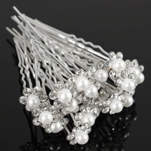 Hair Stick 20Packs Wedding Bridal Faux Pearl Rhinestone Flower Pins Clips Silver