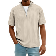 T-shirt rayé à manches courtes pour homme avec fermeture éclair