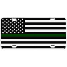 JASS GRAPHIX Thin Green Line American Flag License Plate Heavy Duty Tactical Patriot USA Car Tag (Black on White w Green)