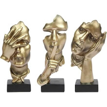 Lot de 3 statues de penseurs, sculptures abstraites en résine « Le silence est d'or » pour la décoration de la maison ou du bureau (doré), A-41