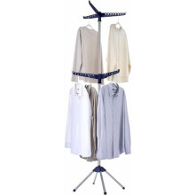 Séchoir à linge pliable à 2 niveaux (74,8 po), barre rotative pour 54 vêtements, gain de place pour l'intérieur, acier inoxydable, bleu/argent