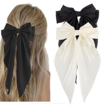 Fiocchi per capelli da donna e ragazza, 2 pezzi, fermagli per capelli con code lunghe, accessori per capelli vintage, fiocco bianco, fiocco nero per