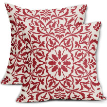 Capas de Almofada Boho Vermelhas 50x50cm, Estampa Floral Vintage, Capas de Almofada Quadradas em Linho, Decoração Estilo Fazenda para Sofá/Cama,