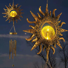 Carillon éolien en métal rétro, cadeau de sympathie, carillon soleil avec boule de verre craquelée, décoration soleil, cadeau pour grand-mère