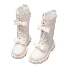 Bottes pour filles et garçons, chaudes, à bout fermé, semelle fine, montantes jusqu'aux genoux, avec nœud papillon, style princesse, en cuir,