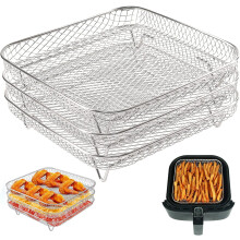 8" Air Fryer Rack Set of 3, Non-Stick Stackable Stainless Steel Dehydrator Racks, Square Accessories