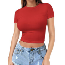 T-shirts courts ajustés pour femmes - T-shirts basiques à manches courtes et col rond, parfaits pour les sorties
