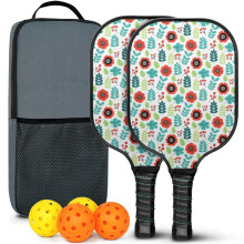 Floral Fiberglass Pickleball Paddles Set with 2 Balls & Bag – Compatible with Indoor/Outdoor Play