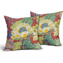 Rote Kissenbezüge im Chinoiserie-Stil, Leinen, 40 x 40 cm, 2er-Set