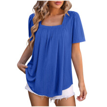 Sommerblusen für Damen mit eckigem Ausschnitt und Raffung vorne | Locker geschnittene Kurzarm-Tops aus Mesh | Nylon-Spandex-Mischgewebe,