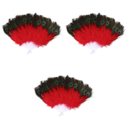 3Pièces Éventail Rouge Pliable Usage Décoratif 2