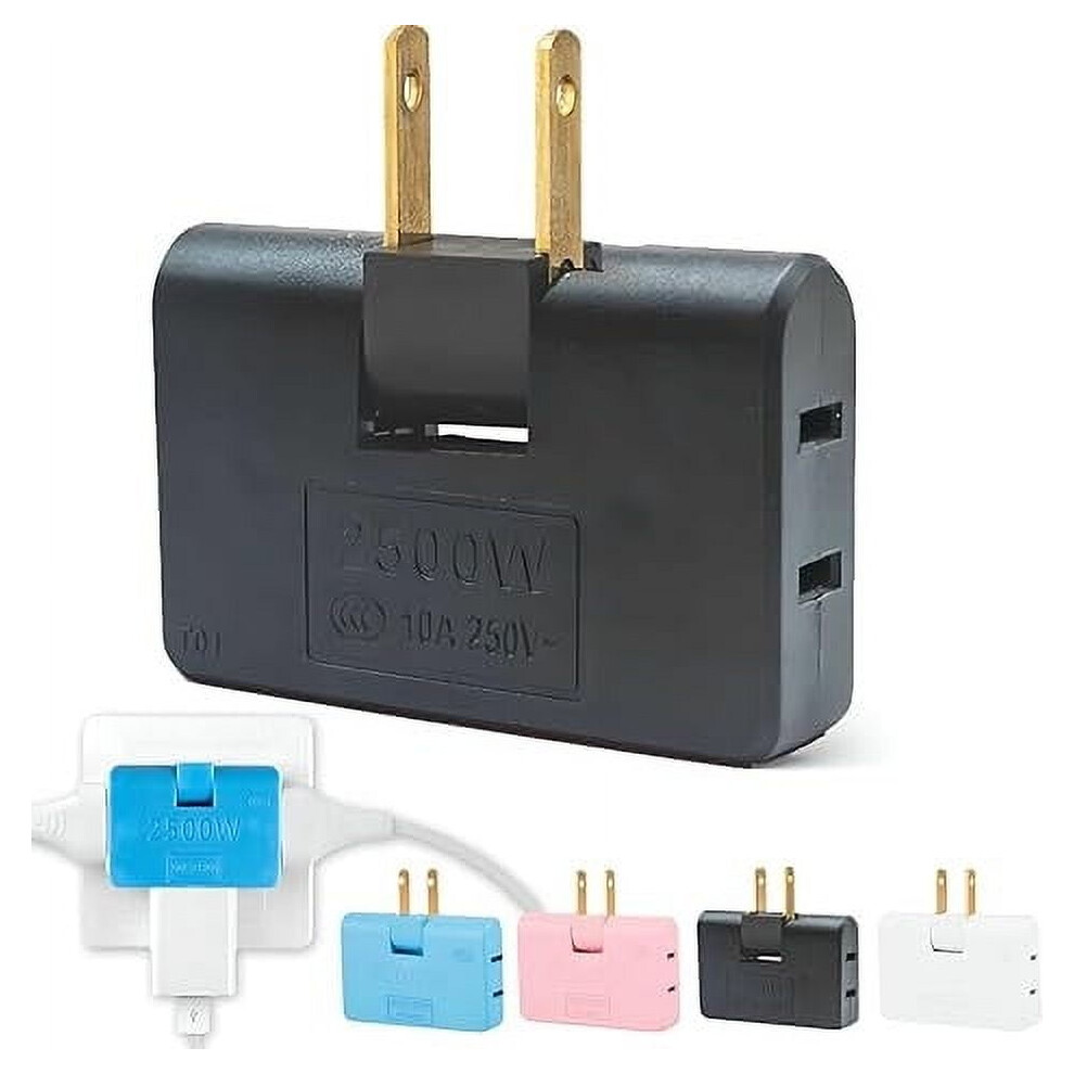 3-In-1 Rotatable Flat Wall Outlet Extender, 3-Way Socket Converter, 2500W, 180 Rotatable, Black, Compatible With Standard Outlets 9028731323145