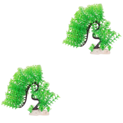 2Pièces Décor Arbre Aquarium Vert Plantes Artificielles 2