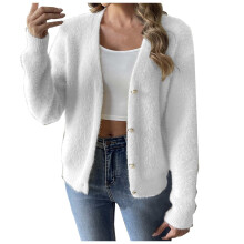 Dame cardigan med perleknapper til efterår og vinter med lukning med fire knapper