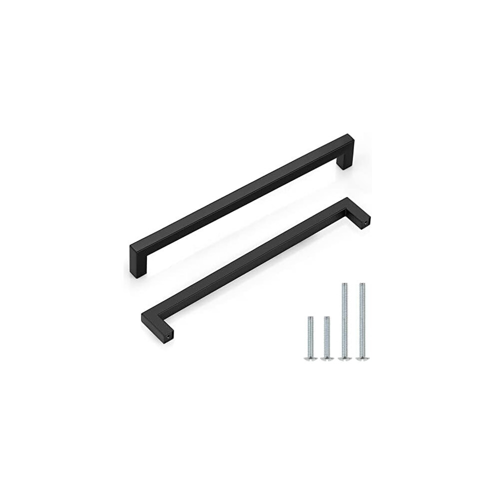 (10 Pack) Flat Black Cabinet Handles Square Drawer Pulls 10 Inch(256Mm) Hole Center Stainless Steel Modern Cabinet Hardware 9028731324388