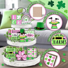 8-Pc St Patrick's Day Tiered Tray Decor Set – Vintage Shamrock Wooden Table Tray Sign, Farmhouse Irish Kitchen Home Decoration, compatible with