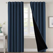 100% Blackout Curtains with Black Liner, Thermal Insulated, Back Tab/Rod Pocket, 2 Panels, 42x84", Navy