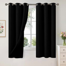 100% Blackout Grommet Curtains 38x63", Thermal Insulated, Full Darkening, Privacy Drapes with Liner, Black, 2 Panels
