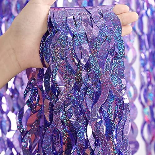Black Foil Tinsel Backdrop Curtains 3.3 x 6.6 ft (3 Pack)