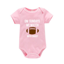 Babyrompertjes in de uitverkoop 0-3 maanden, romper met korte mouwen en rugbyprint – roze, maat 6M (geschikt voor pasgeborenen tot 6 maanden)