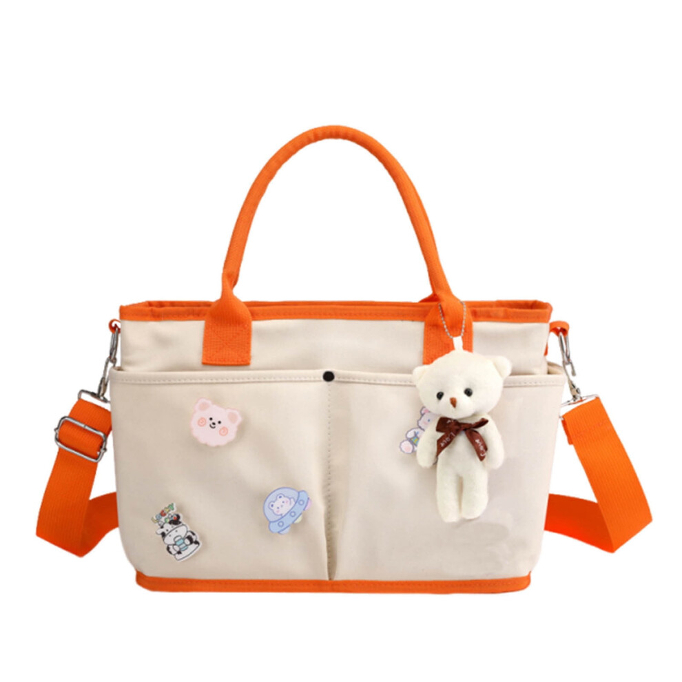 Large Capacity Diaper Bag for Infants, Multiple Pockets with Stroller Straps, Fashionable Mommy Bag with Bear Brooch, Postpartum Travel Essential