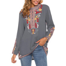 Bestickte Oberteile, langärmlige Damenblusen im mexikanischen Boho-Stil, lässige, lockere Tuniken für den Herbst