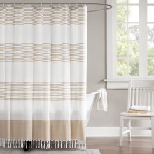 Cuirtín Cithfholcadáin Boho le Stríoca Feirme Tassel, Béis, 72x72 orlach