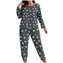 Plus Size2-osainen pyjamasarja naisille, pyöreä pääntie, pitkähihainen, sydänkuvioinen yöasu, pehmeä oloasu, koko XL-5XL