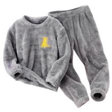 Toddler Boys Girls Winter Fleece Pajamas Kids Dinosaur Plush Thermal Warm Sleepwear Fall Winter 2 Piece Loungewear Pajama Set Dark Gray