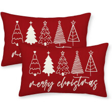 Kerstkussenhoezen 12x20 cm, set van 2, linnen, rode feestdecoratie, geschikt voor standaard kussens